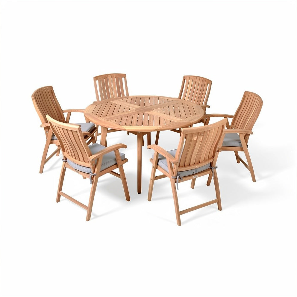 Rond Houten Eettafel met Zes Opvouwbare Stoelen voor Buitengebruik