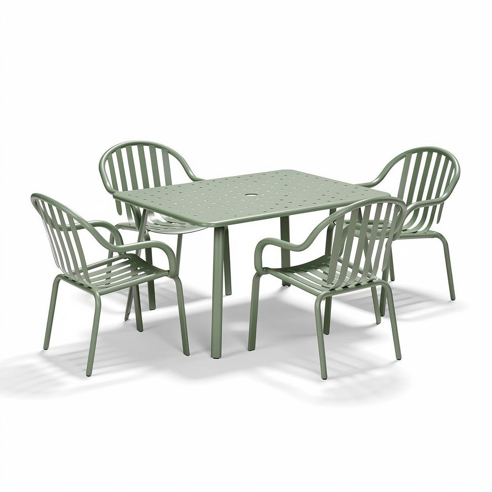 “Vierkant metalen buitentafel met vier stoelen - Groene kleur”