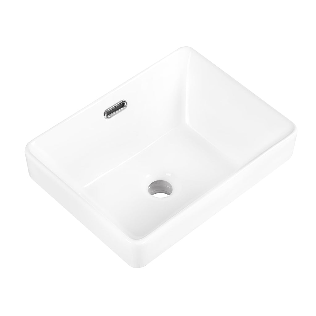 Bathroom Vessel Sink 16.7" X 12.6" Semi Recessed Bathroom Sink Rectangular Drop In Bathroom Sinks with Overflow White Ceramic Vessel Sinks for Bathroom Modern Above Counter Basin Vanity Sink