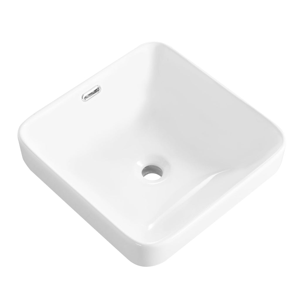 Bathroom Vessel Sink 16.7" X 12.6" Semi Recessed Bathroom Sink Rectangular Drop In Bathroom Sinks with Overflow White Ceramic Vessel Sinks for Bathroom Modern Above Counter Basin Vanity Sink