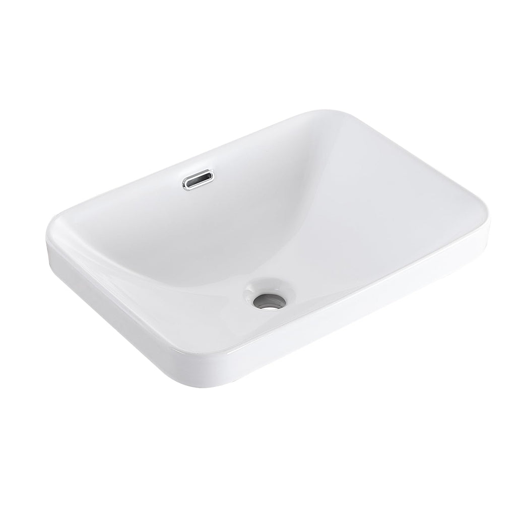 Bathroom Vessel Sink 16.7" X 12.6" Semi Recessed Bathroom Sink Rectangular Drop In Bathroom Sinks with Overflow White Ceramic Vessel Sinks for Bathroom Modern Above Counter Basin Vanity Sink
