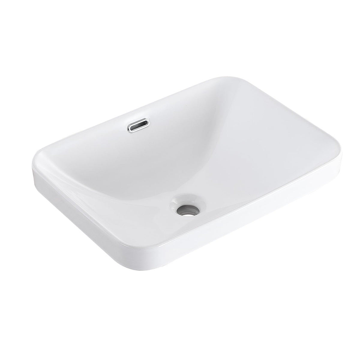 Bathroom Vessel Sink 16.7" X 12.6" Semi Recessed Bathroom Sink Rectangular Drop In Bathroom Sinks with Overflow White Ceramic Vessel Sinks for Bathroom Modern Above Counter Basin Vanity Sink