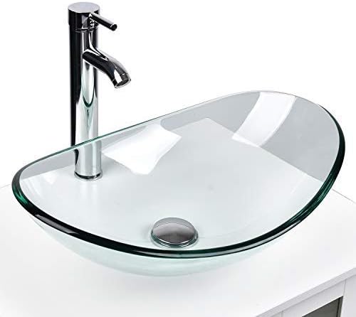 YOURLITE Bathroom Artistic Vessel Sink, Tempered Glass Countertop Bowl Sink