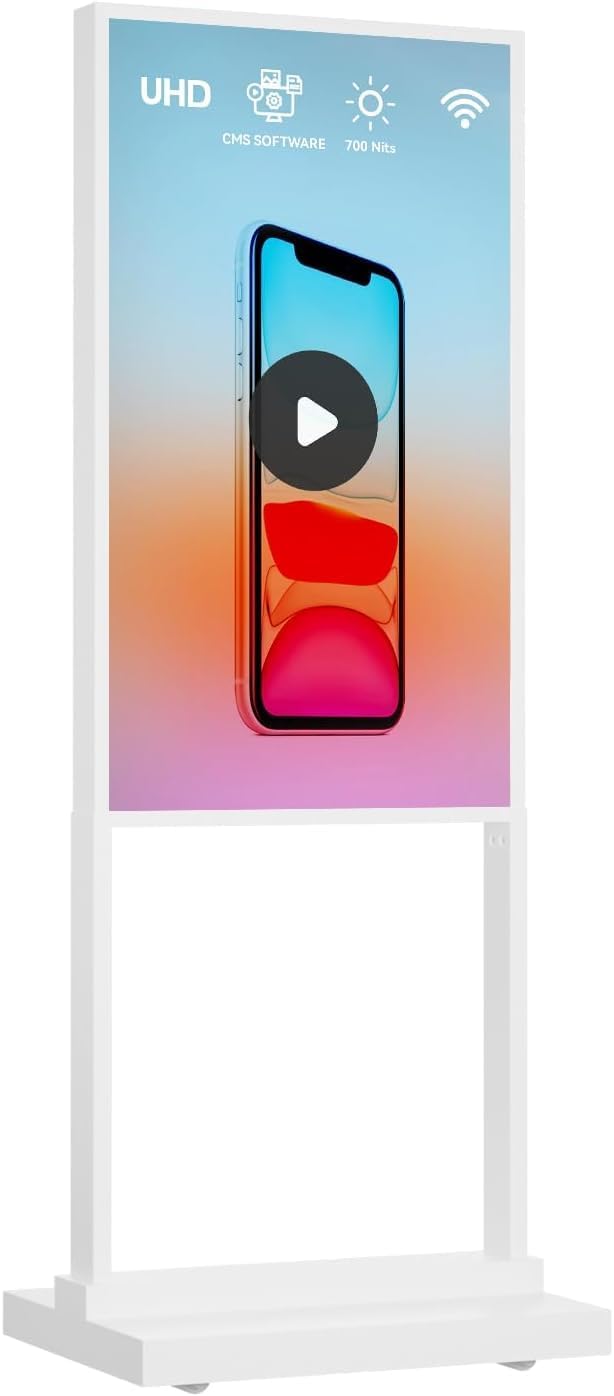 32 inch Digital Signage Kiosk 700 nits FHD Ultra-Bright Advertising Screen Floor Standing Digital Poster for Retail Displays and Trade Show Display Free Web Content Editor Android USB