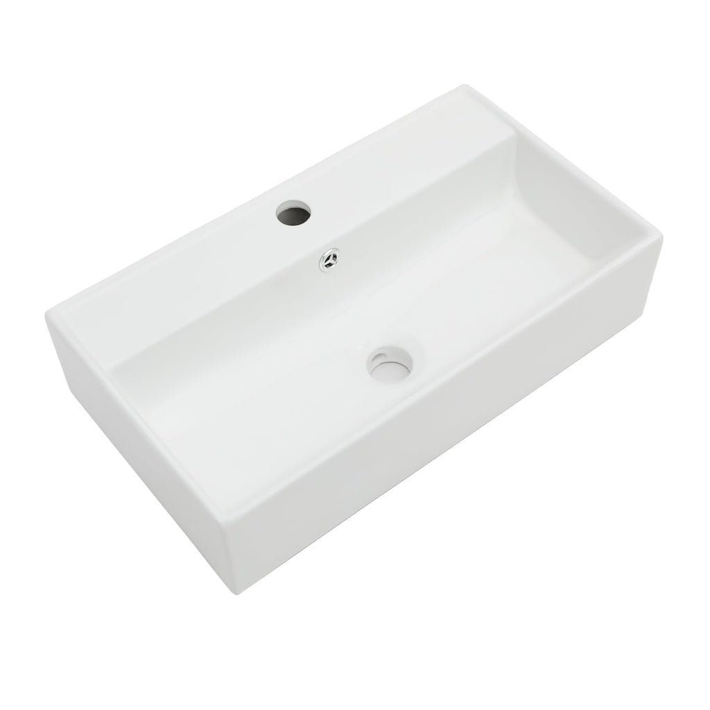 Lordear Wall Mounted Vessel Sink 16x11 Inch, U-Shape White Porcelain Bathroom Sink with Black Faucet and Support Pedestal Legs, Wall Hung Vanity Sink with Towel Rack for Small Bathrooms