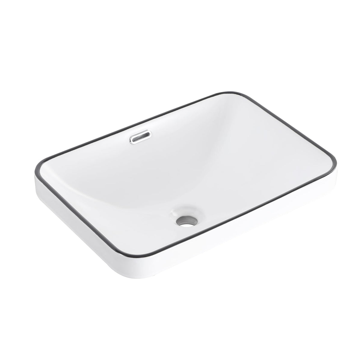 Bathroom Vessel Sink 16.7" X 12.6" Semi Recessed Bathroom Sink Rectangular Drop In Bathroom Sinks with Overflow White Ceramic Vessel Sinks for Bathroom Modern Above Counter Basin Vanity Sink