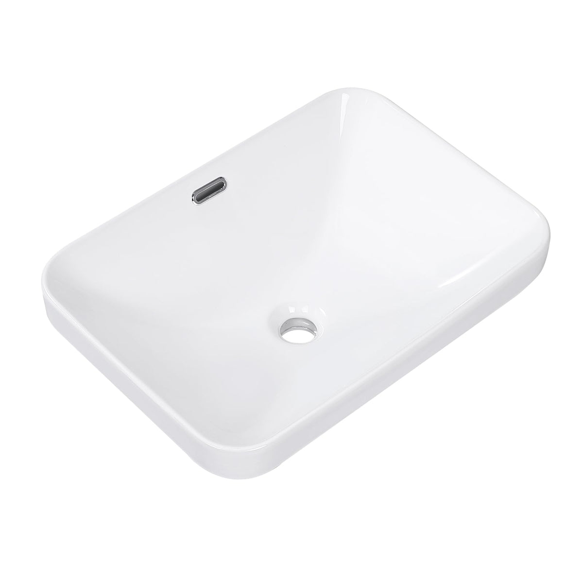Small Bathroom Vessel Sink 16.7'' x 12.6'' Semi Recessed Bathroom Sink Rectangular Drop-in Vanity Sink with Overflow White Ceramic Modern Art Basin