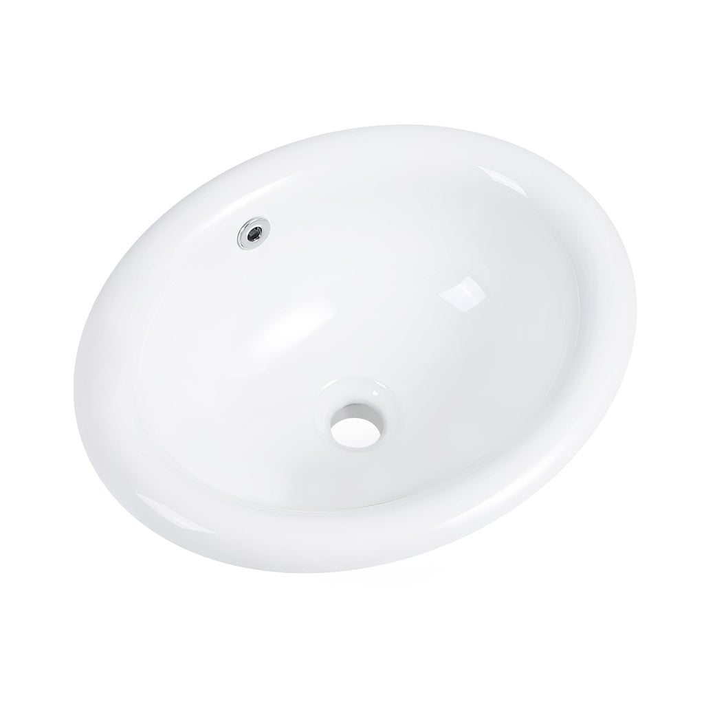 Small Bathroom Vessel Sink 16.7'' x 12.6'' Semi Recessed Bathroom Sink Rectangular Drop-in Vanity Sink with Overflow White Ceramic Modern Art Basin
