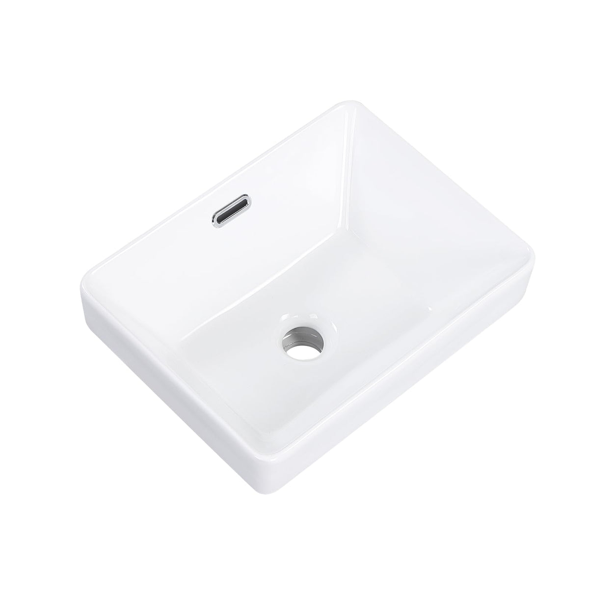 Small Bathroom Vessel Sink 16.7'' x 12.6'' Semi Recessed Bathroom Sink Rectangular Drop-in Vanity Sink with Overflow White Ceramic Modern Art Basin