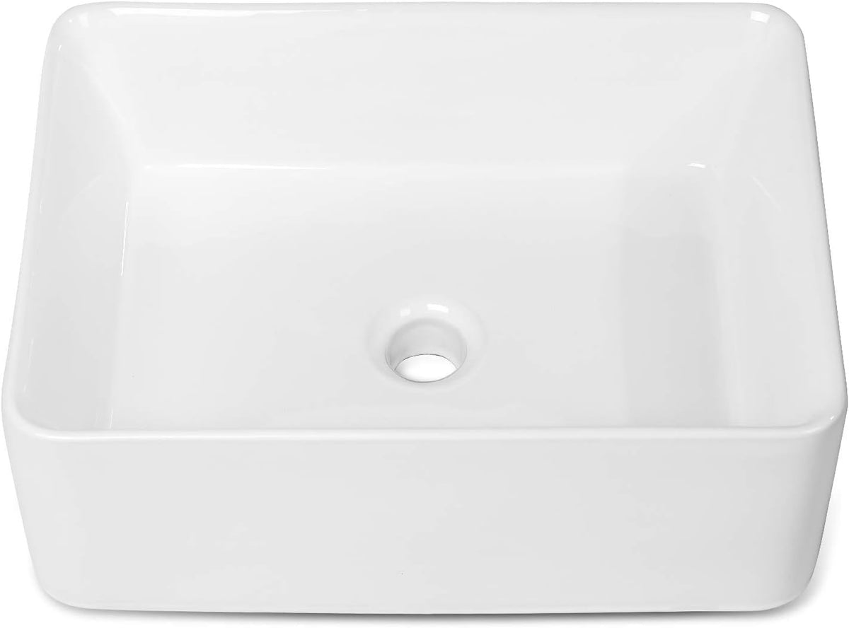 Kichae 16"x12" Vessel Sink Rectangle - Modern Above Matte Black Porcelain Ceramic Bathroom Vessel Vanity Sink Bowl Art Basin