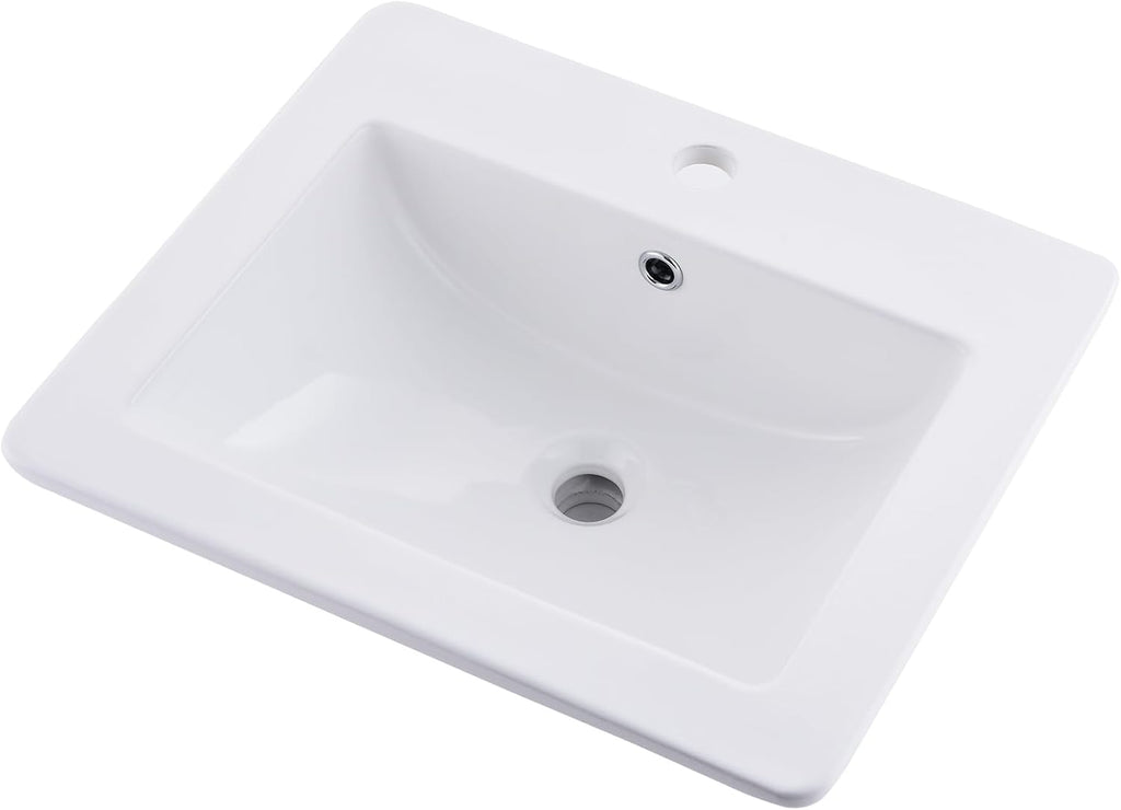 21x18 White Drop In Vessel Bathroom Sink Rectangular Ceramic