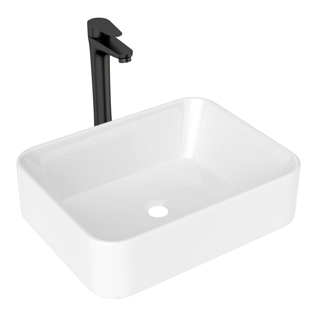 Lordear Wall Mounted Vessel Sink 16x11 Inch, U-Shape White Porcelain Bathroom Sink with Black Faucet and Support Pedestal Legs, Wall Hung Vanity Sink with Towel Rack for Small Bathrooms