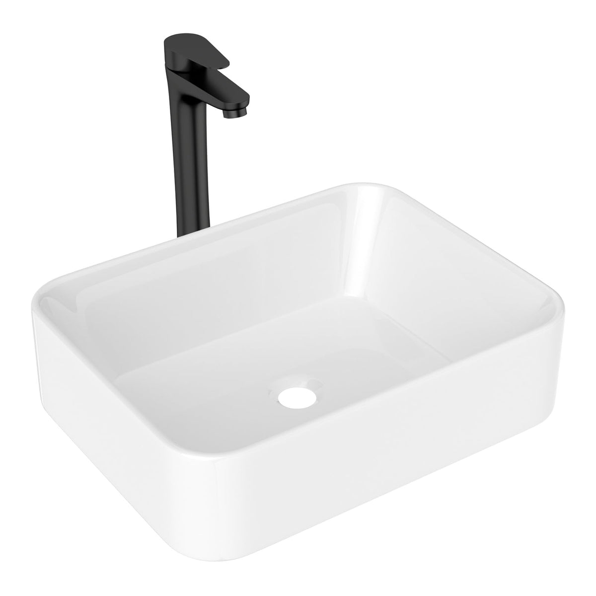 Lordear Wall Mounted Vessel Sink 16x11 Inch, U-Shape White Porcelain Bathroom Sink with Black Faucet and Support Pedestal Legs, Wall Hung Vanity Sink with Towel Rack for Small Bathrooms