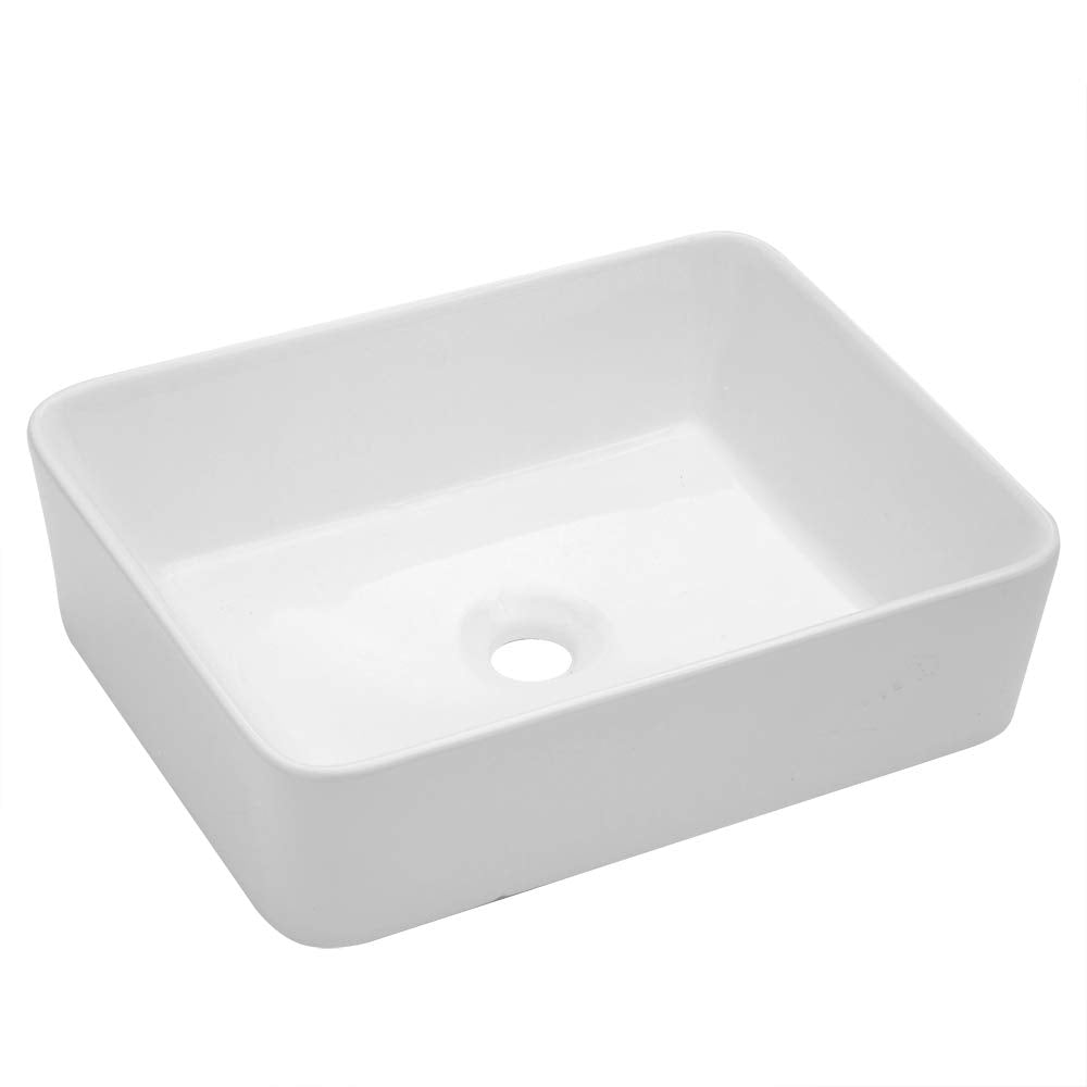 Kichae 16"x12" Vessel Sink Rectangle - Modern Above Matte Black Porcelain Ceramic Bathroom Vessel Vanity Sink Bowl Art Basin