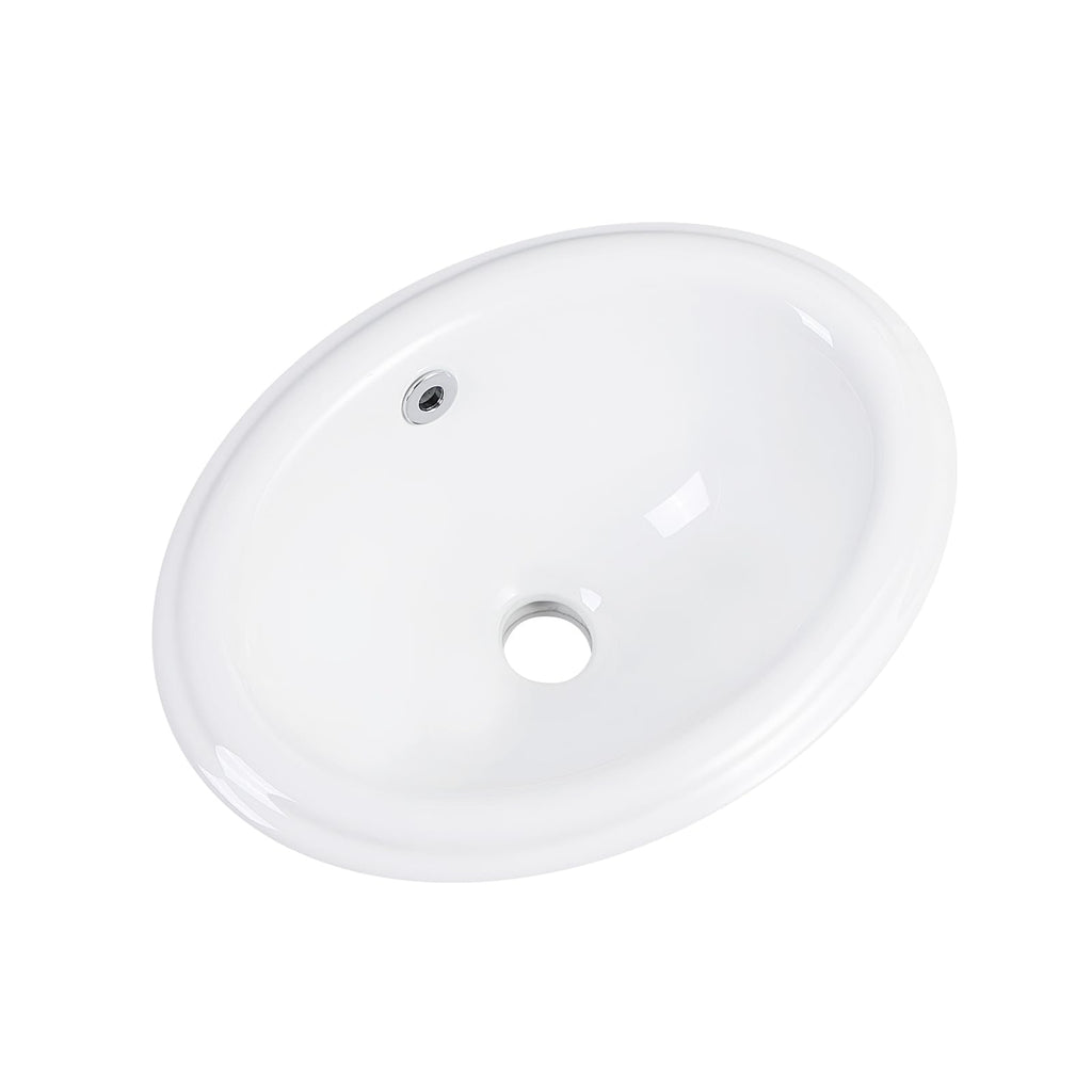 Small Bathroom Vessel Sink 16.7'' x 12.6'' Semi Recessed Bathroom Sink Rectangular Drop-in Vanity Sink with Overflow White Ceramic Modern Art Basin