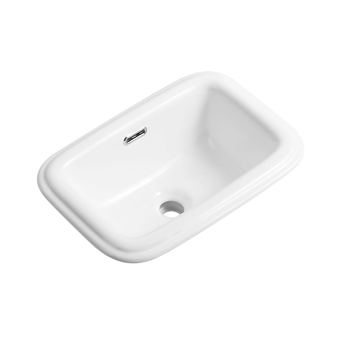 Small Bathroom Vessel Sink 16.7'' x 12.6'' Semi Recessed Bathroom Sink Rectangular Drop-in Vanity Sink with Overflow White Ceramic Modern Art Basin