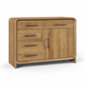 Moderne Houten Dressoir met Golvende Fronten en Zilveren Grepen