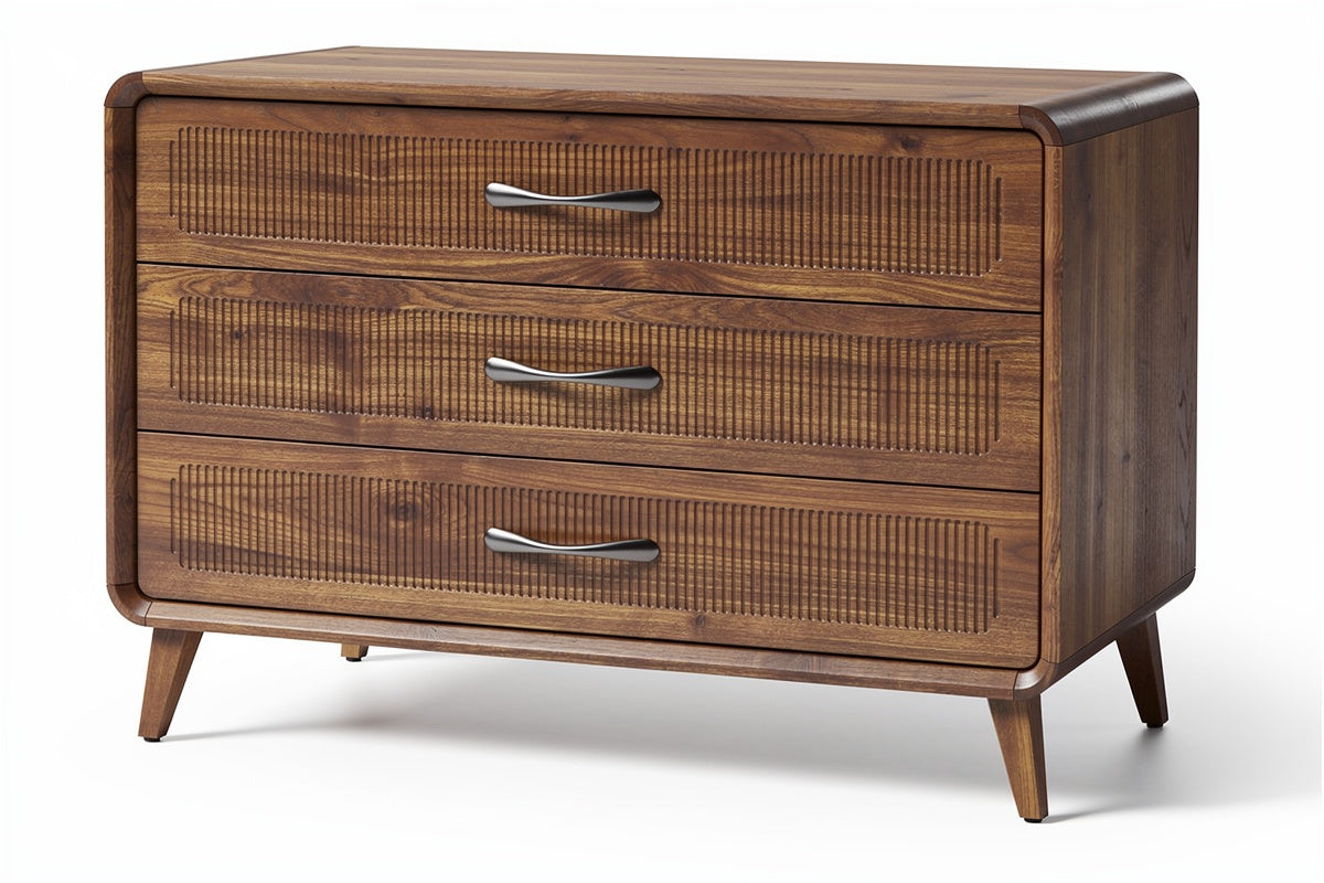 "Moderne Houten Ladekast met Drie Lades en Retro Design"