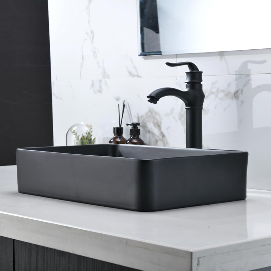 20 inch Black Vessel Sink Rectangular 20x14 Bathroom Above Counter