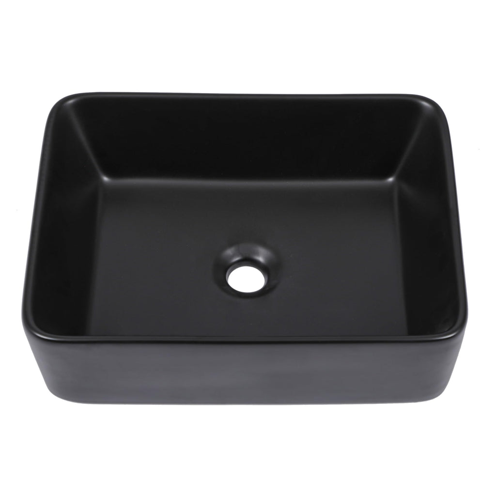 Sarlai Black Vessel Sink Rectangular - 24"x14" Modern Bathroom Vessel Sink Rectangle Above Counter Black Ceramic Porcelain Lavatory Vanity Sink Art Basin