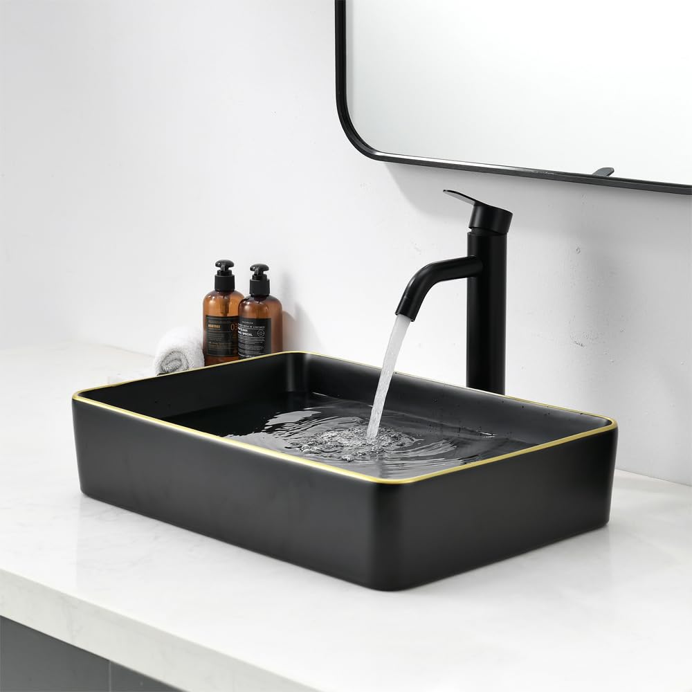 20 inch Black Vessel Sink Rectangular 20x14 Bathroom Above Counter