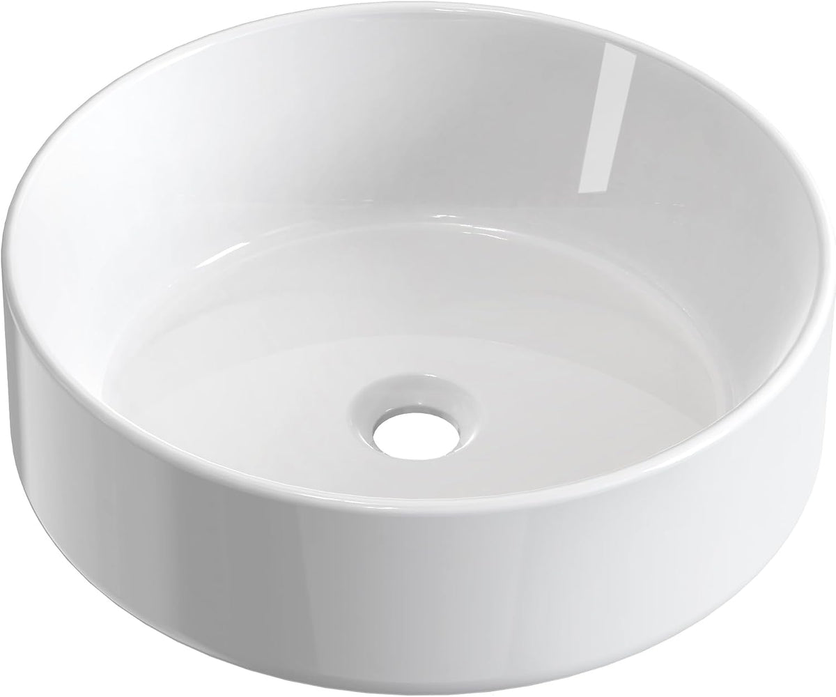 KES 16 Inch Round Vessel Sink, Bowl Sink for Bathrooms, White Ceramic
