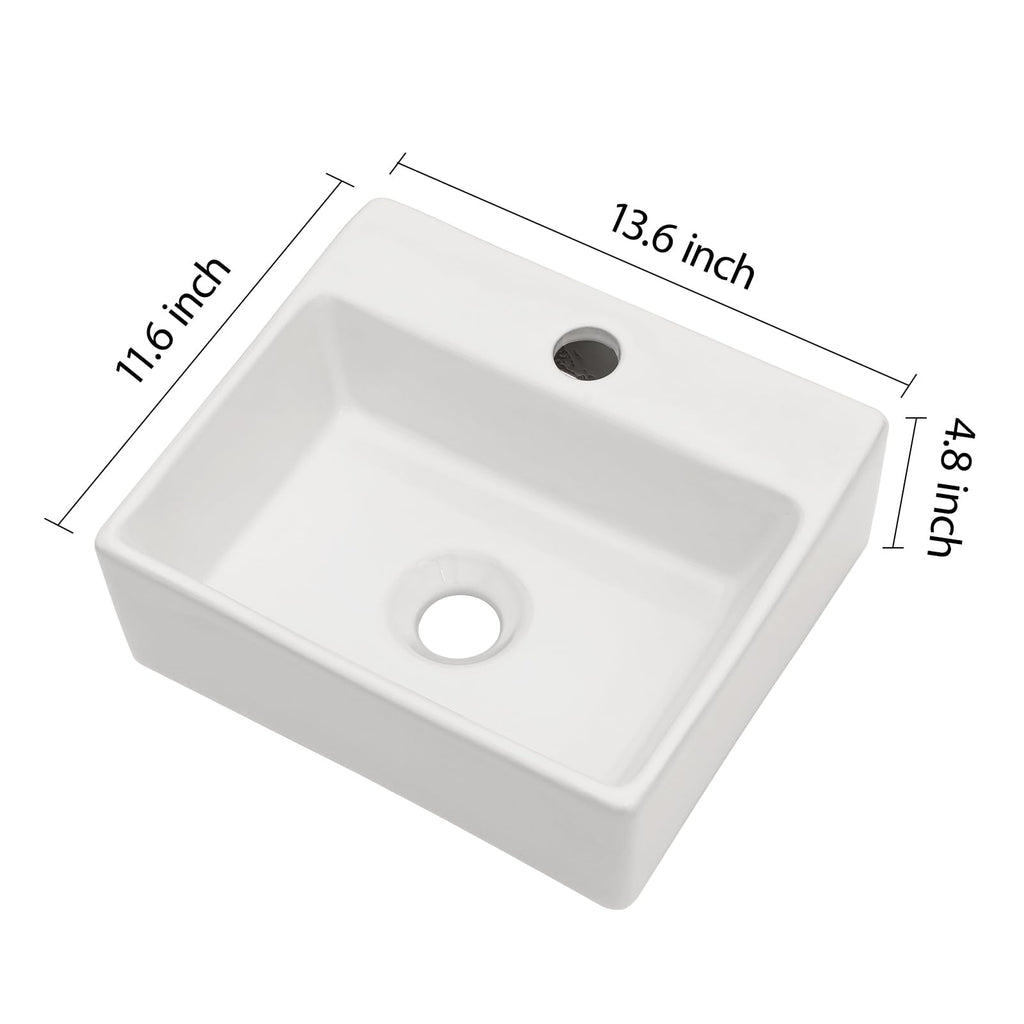 Lordear Wall Mounted Vessel Sink 16x11 Inch, U-Shape White Porcelain Bathroom Sink with Black Faucet and Support Pedestal Legs, Wall Hung Vanity Sink with Towel Rack for Small Bathrooms