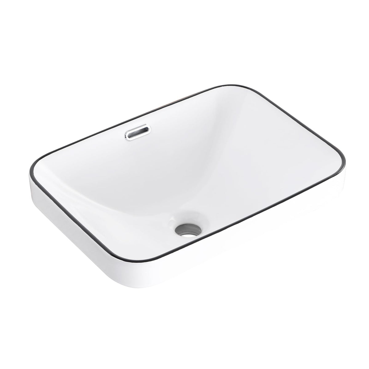 Bathroom Vessel Sink 16.7" X 12.6" Semi Recessed Bathroom Sink Rectangular Drop In Bathroom Sinks with Overflow White Ceramic Vessel Sinks for Bathroom Modern Above Counter Basin Vanity Sink