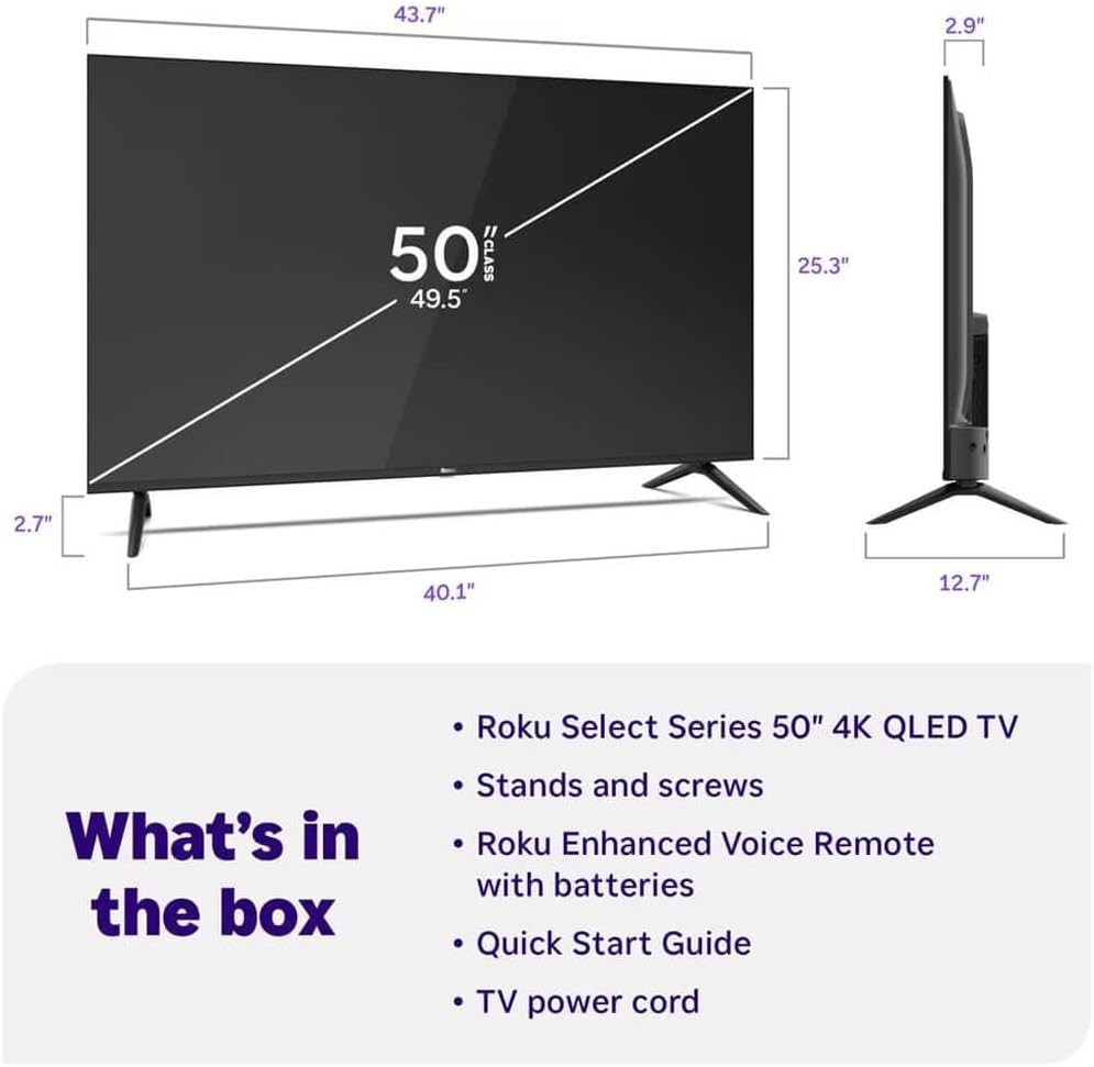 Roku 50" Select Series 4K QLED TV HDMI CPS Streaming Bundle 2026