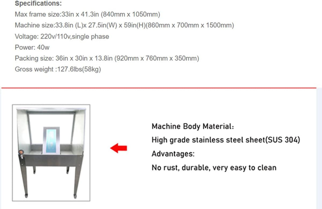 CALCA 40W Screen Printing Steel Washout Booth 33.8in w/Backlit System with 9 Spary Patters