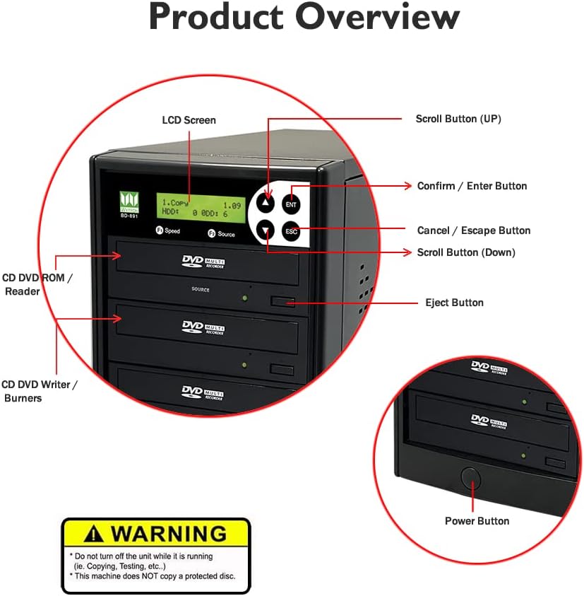 1 to 5 DVD Duplicator SATA CD DVD Burner Standalone Copier