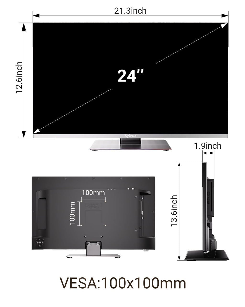SYLVOX 24-Inch Smart RV TV, QLED 1080P FHD, Built-in DVD Player, Google TV OS, Wide Voltage Support 12V/24V AC/DC Television for RV & Home, HDMI & USB