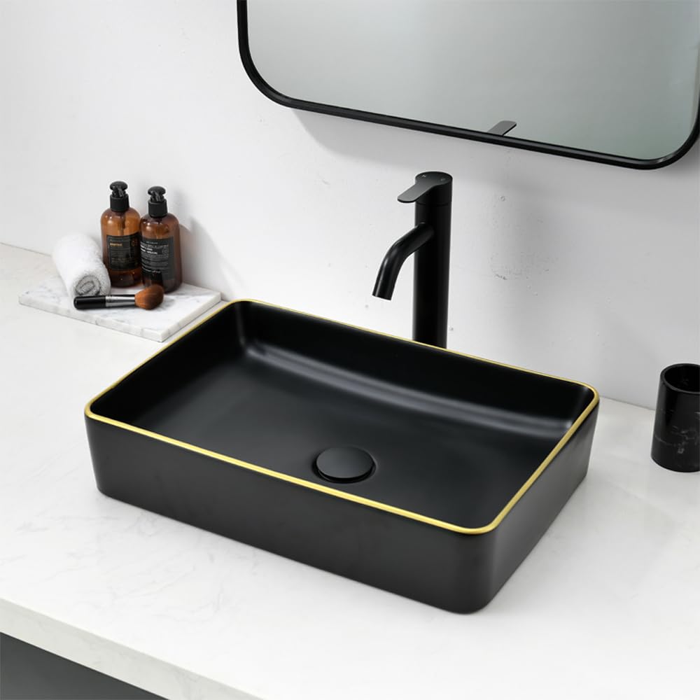 20 inch Black Vessel Sink Rectangular 20x14 Bathroom Above Counter