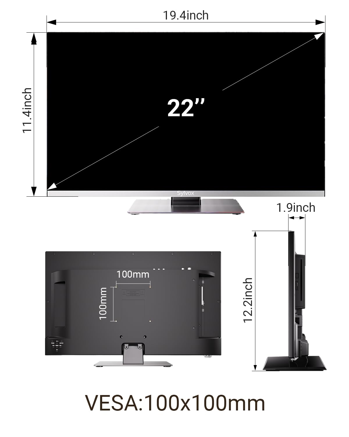 SYLVOX 24-Inch Smart RV TV, QLED 1080P FHD, Built-in DVD Player, Google TV OS, Wide Voltage Support 12V/24V AC/DC Television for RV & Home, HDMI & USB