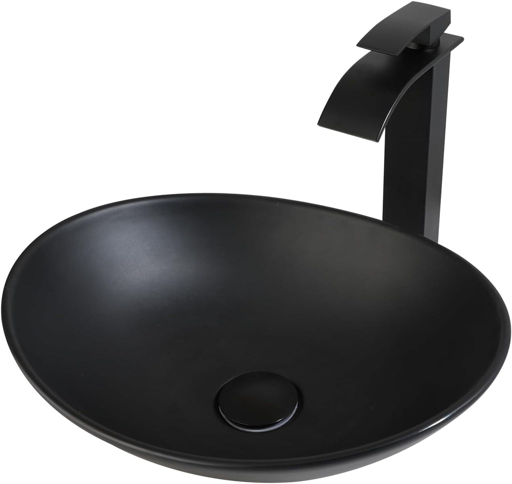 16" Bathroom Vessel Sink Oval Black Bowl
