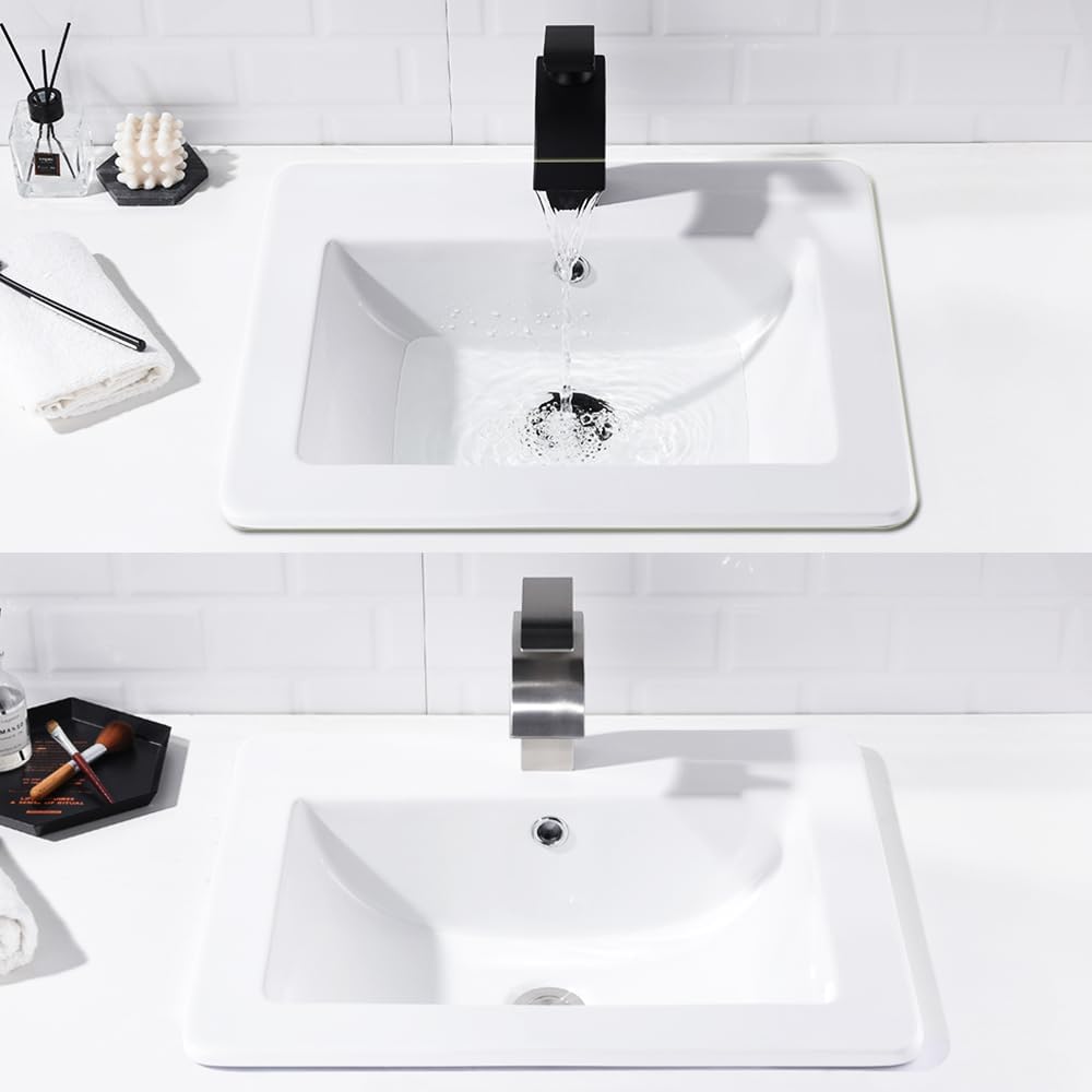 21x18 White Drop In Vessel Bathroom Sink Rectangular Ceramic