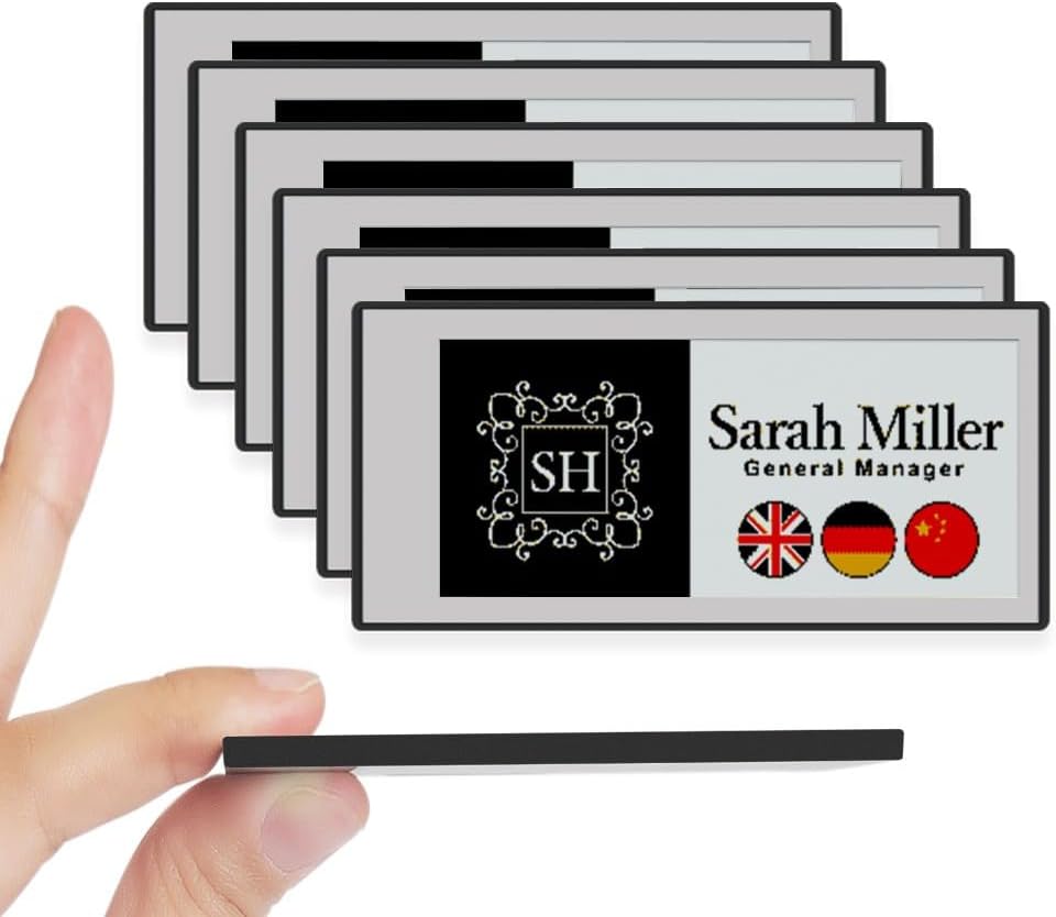 [Santek] EZ Sign NFC E-Paper Display â No Battery, Ultra-Thin 0.13â, Rewritable 4-Color Digital Display, App-Controlled (iOS/Android/PC), IP65 (Silver, 2.9" 6pcs, No Stand and Clip Included)