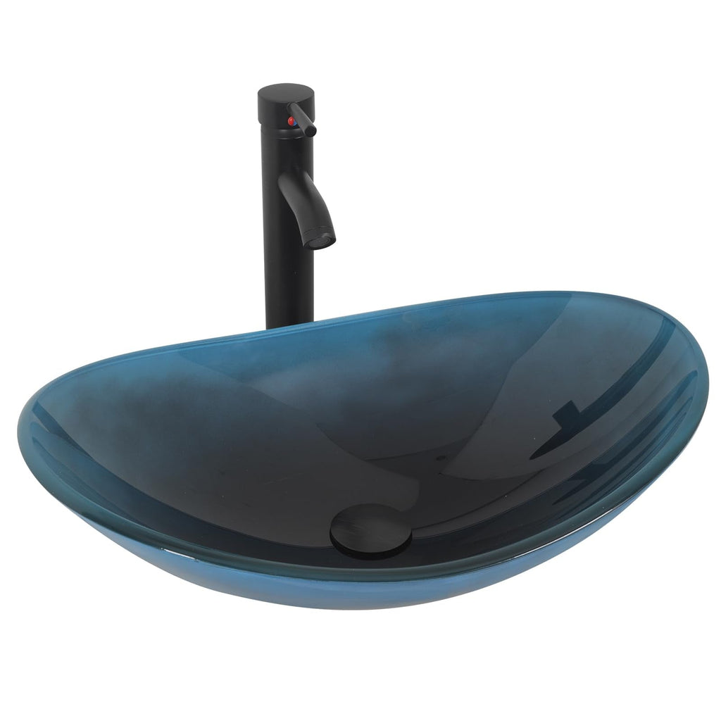 YOURLITE Bathroom Artistic Vessel Sink, Tempered Glass Countertop Bowl Sink