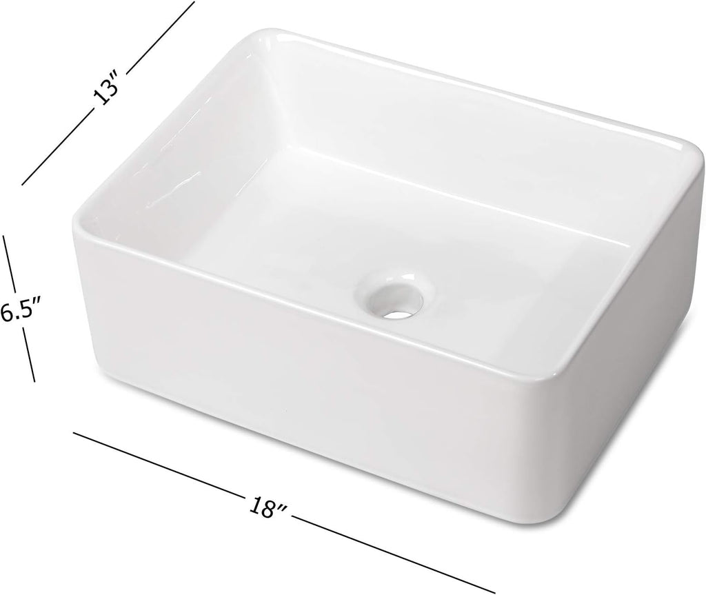 Kichae 16"x12" Vessel Sink Rectangle - Modern Above Matte Black Porcelain Ceramic Bathroom Vessel Vanity Sink Bowl Art Basin