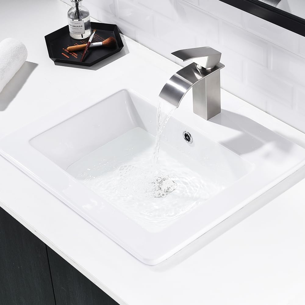 21x18 White Drop In Vessel Bathroom Sink Rectangular Ceramic
