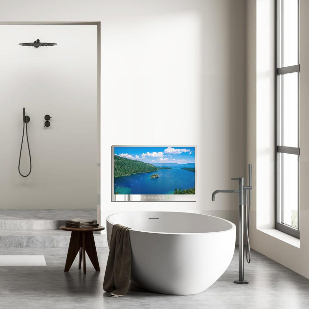 Soulaca 55 inches Smart Waterproof Mirror TV 4K UHD webOS Built-in ATSC DTV Tuner Voice Control, Large Bathroom & Indoor Hotel Resort Television Wall-Mount Big Screen Pool