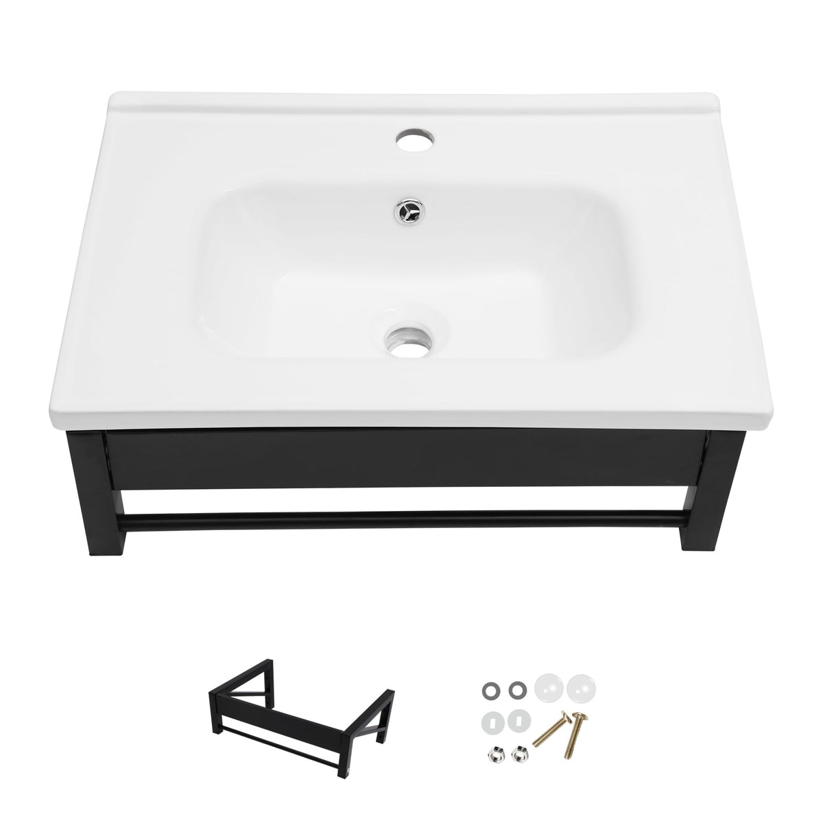 Sarlai Black Vessel Sink Rectangular - 24"x14" Modern Bathroom Vessel Sink Rectangle Above Counter Black Ceramic Porcelain Lavatory Vanity Sink Art Basin
