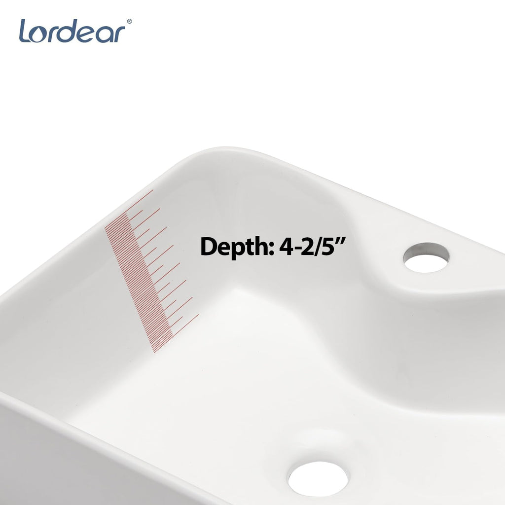 Lordear Wall Mounted Vessel Sink 16x11 Inch, U-Shape White Porcelain Bathroom Sink with Black Faucet and Support Pedestal Legs, Wall Hung Vanity Sink with Towel Rack for Small Bathrooms
