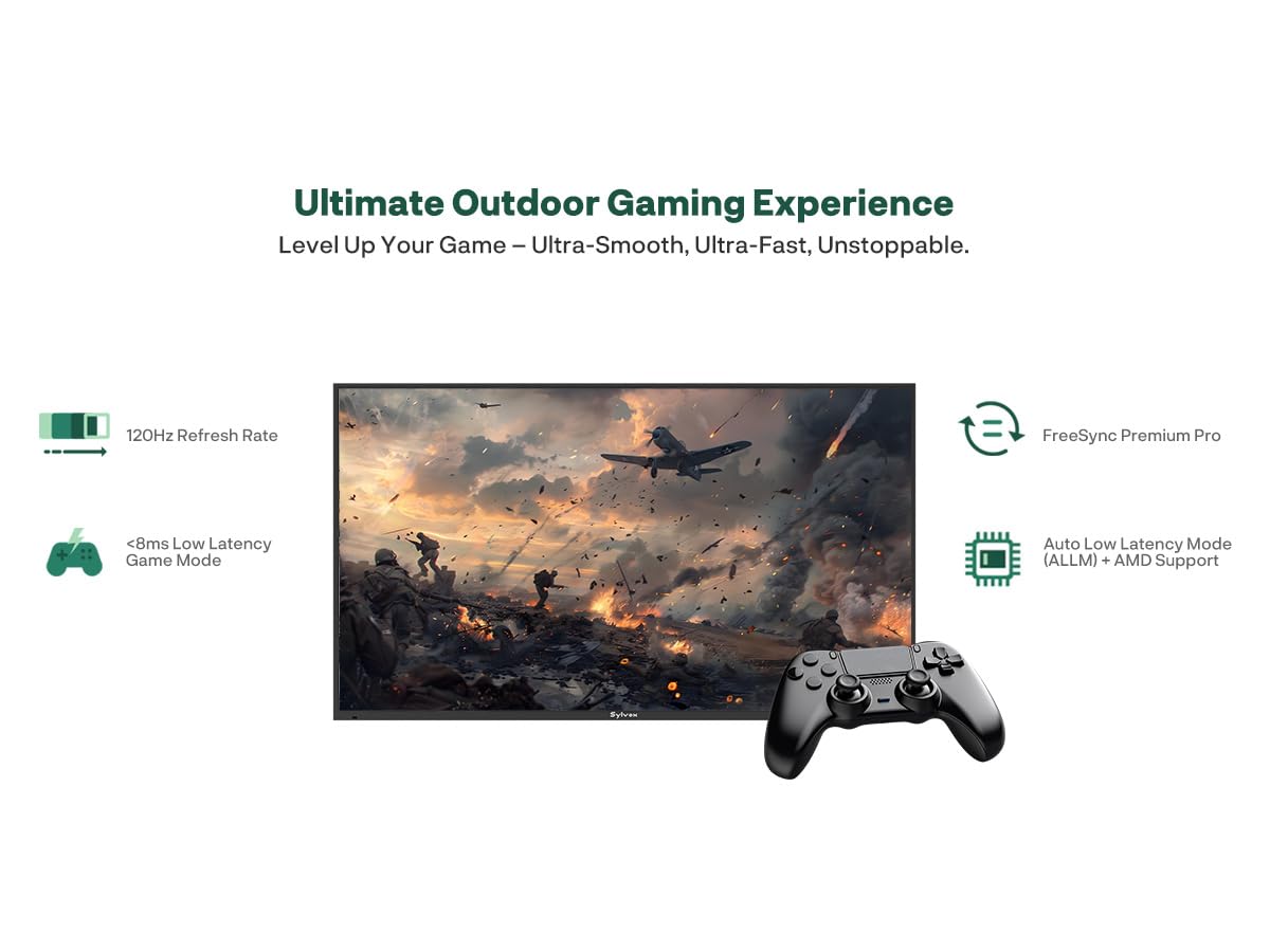 SYLVOX 65'' Outdoor TV, Premium Ultra-Narrow Bezel, IP56 Weatherproof, 1,000-Nit 4K UHD Anti-Glare Screen, Smart Google TV, All-Metal Durable Outdoor TV for Deck, Patio, Partial Sun (Frameless, 2026)