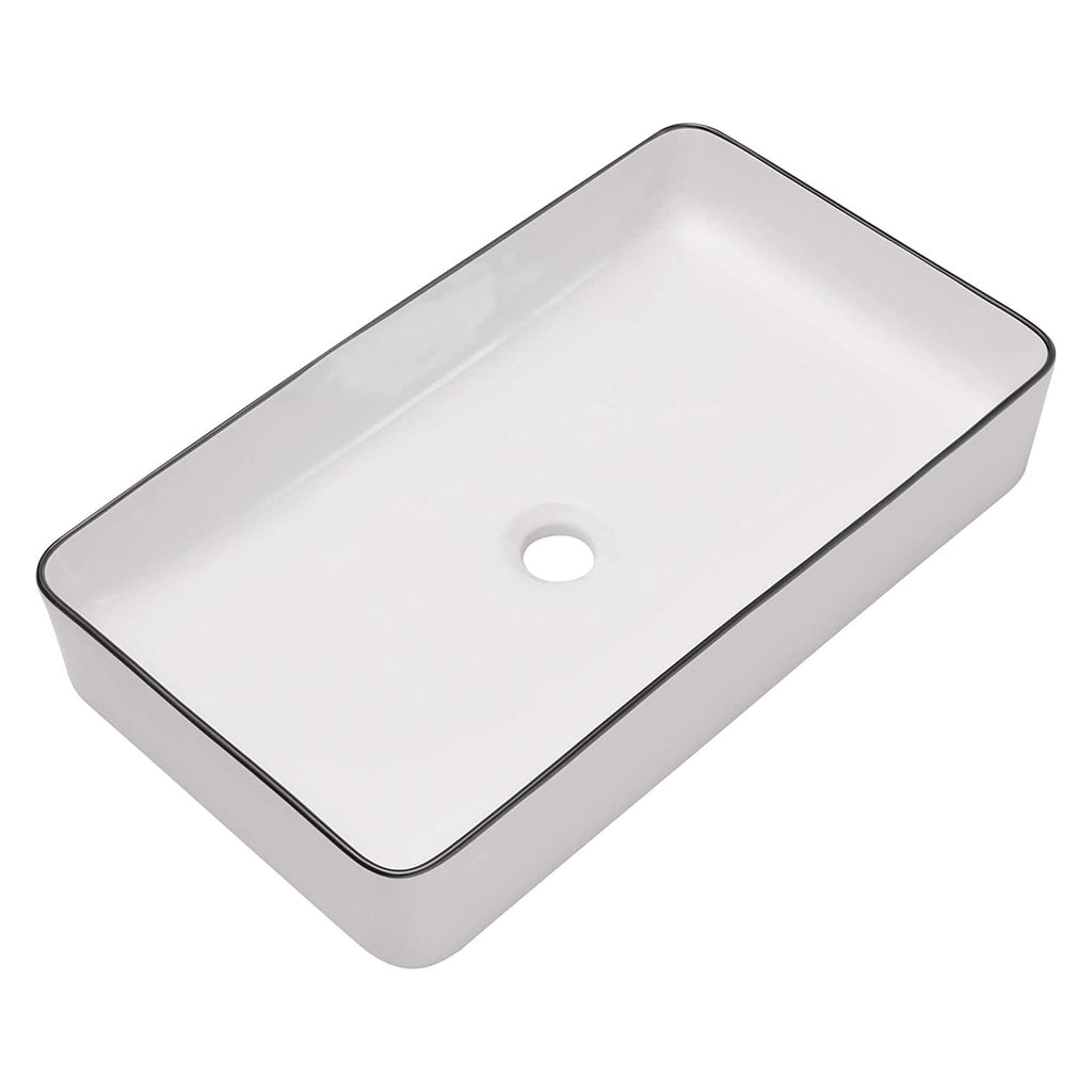 Sarlai Black Vessel Sink Rectangular - 24"x14" Modern Bathroom Vessel Sink Rectangle Above Counter Black Ceramic Porcelain Lavatory Vanity Sink Art Basin