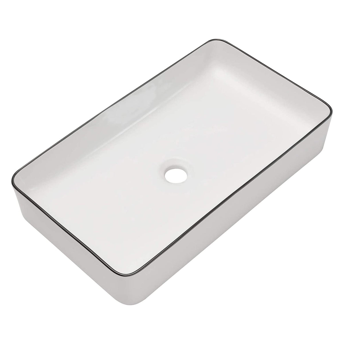 Sarlai Black Vessel Sink Rectangular - 24"x14" Modern Bathroom Vessel Sink Rectangle Above Counter Black Ceramic Porcelain Lavatory Vanity Sink Art Basin