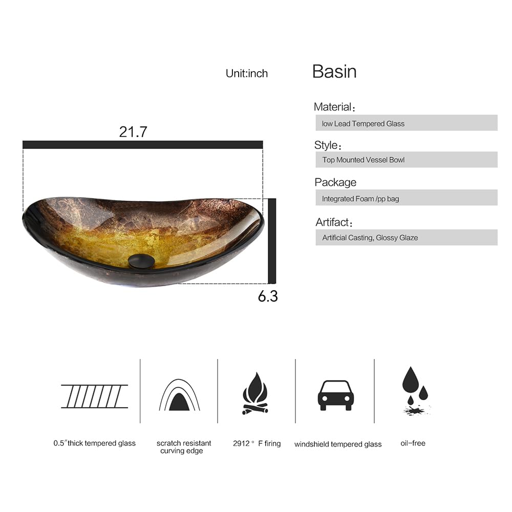 Bathroom Leaf Shape Artistic Glass Vessel Sink, Brown