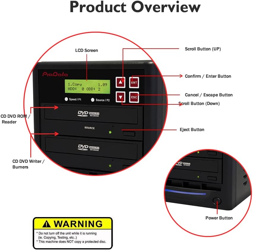 1 to 1 24X Burner M-Disc Support CD DVD Duplicator - Standalone Copier Duplication Tower PIO-S1T-DVD-BK
