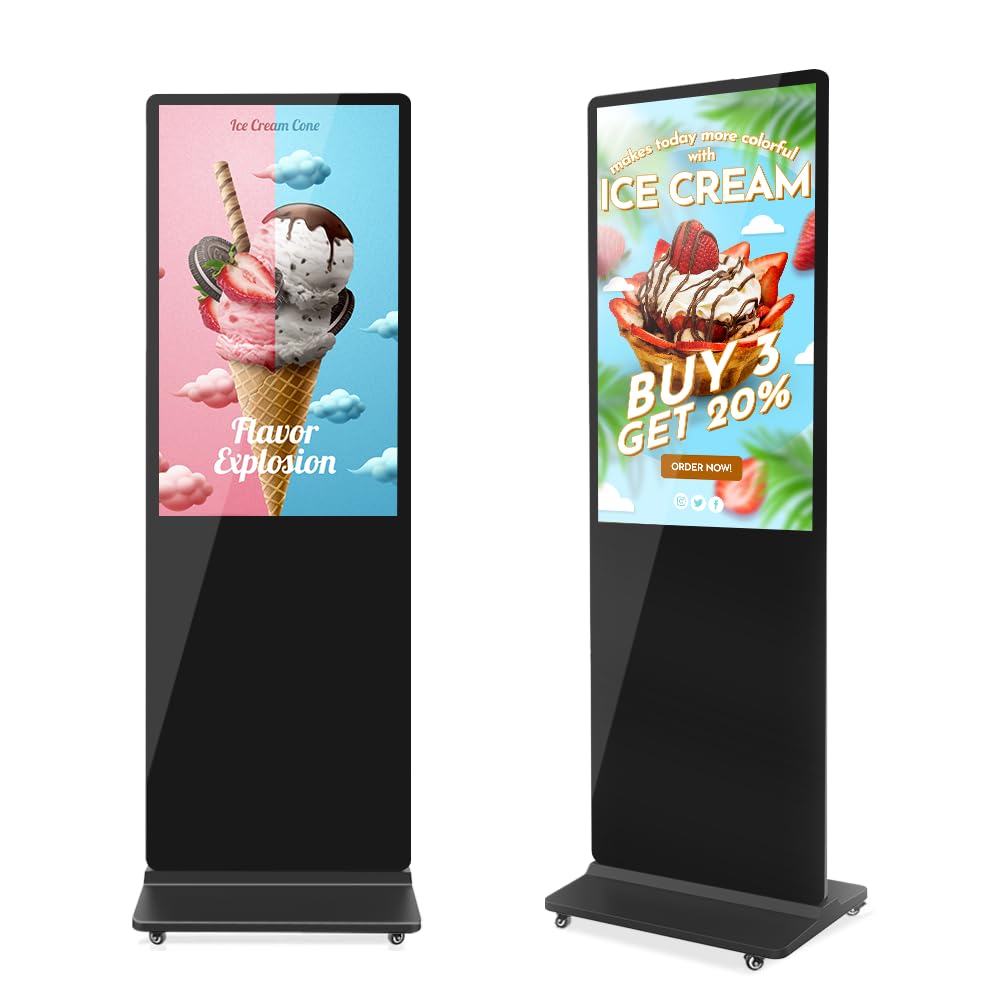 MWE 43 Inch Indoor Floor Standing Digital Signage Advertising Display Kiosk LCD Screen Commercial Totem Android System Vertical Poster with Auto Media Player