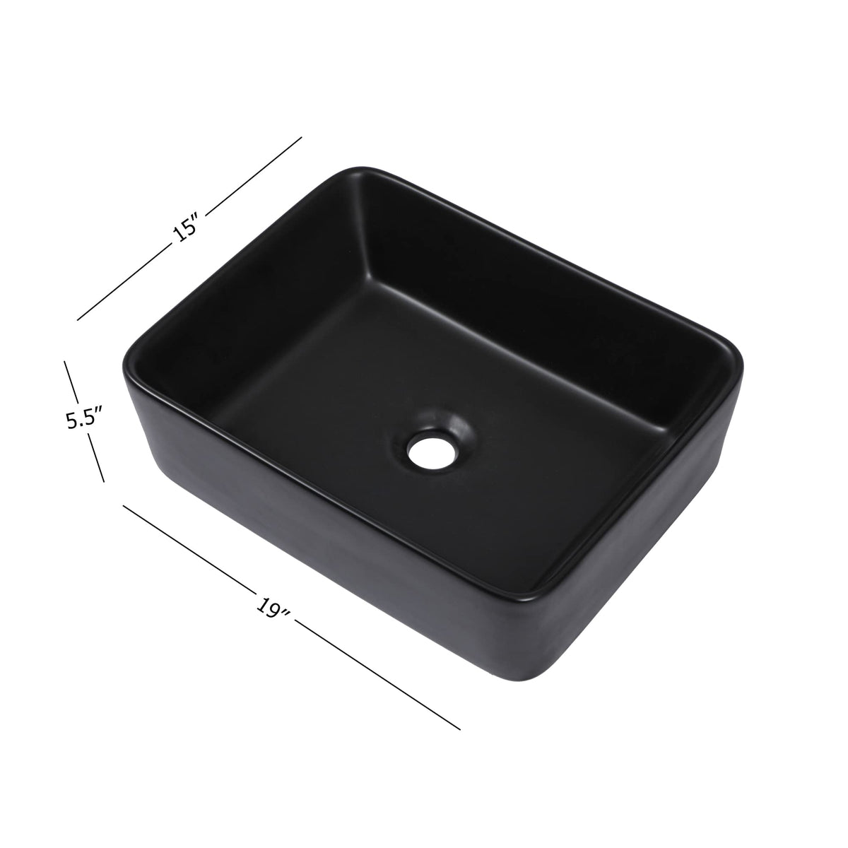 Kichae 16"x12" Vessel Sink Rectangle - Modern Above Matte Black Porcelain Ceramic Bathroom Vessel Vanity Sink Bowl Art Basin